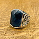 Men's Blue Zircon Square Ring - TryAladdin