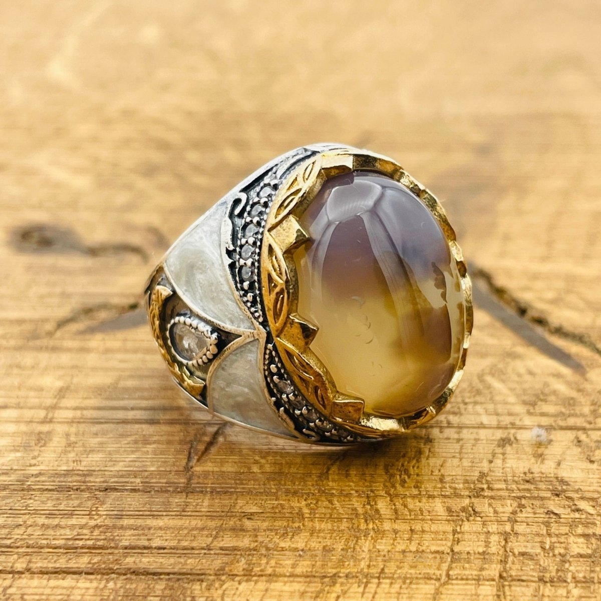 Men’s Brown Agate Oval Ring - TryAladdin