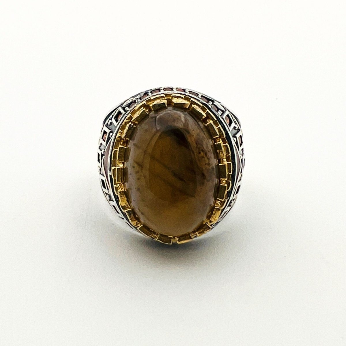 Men's Brown Agate Silver Ring - TryAladdin