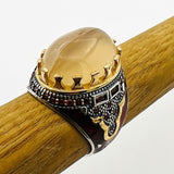 Men's Brown Agate Silver Ring - TryAladdin