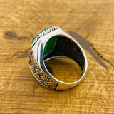 Men's Green Agate Gemstone Silver Ring - TryAladdin