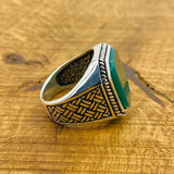 Men's Green Agate Gemstone Silver Ring - TryAladdin