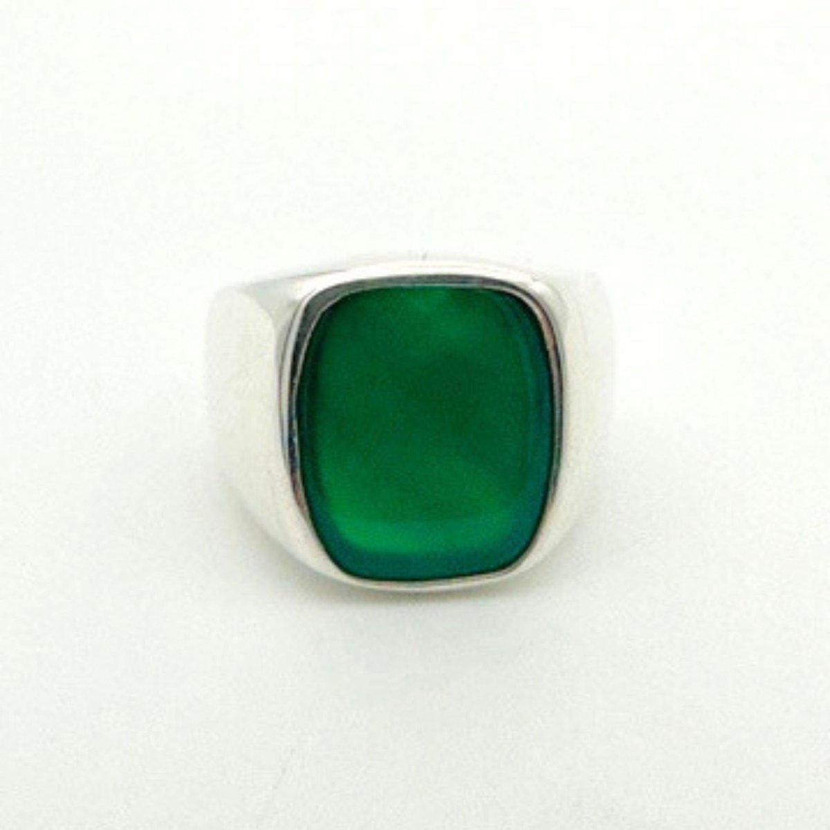 Men's Green Agate Gemstone Silver Ring - TryAladdin