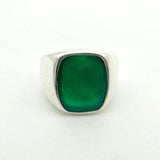 Men's Green Agate Gemstone Silver Ring - TryAladdin