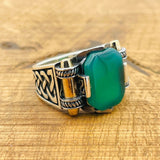 Men’s Green Agate Square Ring - TryAladdin