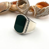 Men's Green Agate Stone Silver Ring - TryAladdin