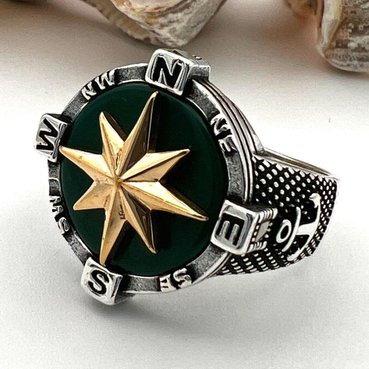 Men's Green Agate Stone Silver Ring - TryAladdin