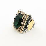 Men's Green Emerald Silver Ring - TryAladdin