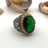 Men's Green Emerald Stone Silver Ring - TryAladdin