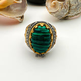 Men's Green Malachite Silver Ring - TryAladdin