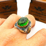 Men's Green Topaz Agate Stone Silver Ring - TryAladdin