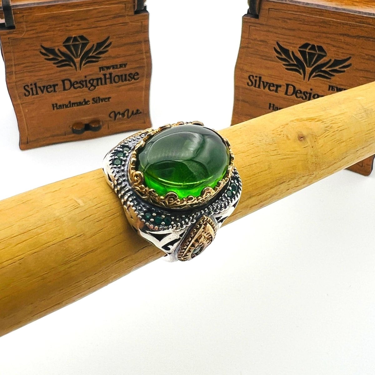 Men's Green Topaz Agate Stone Silver Ring - TryAladdin