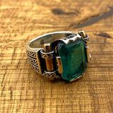 Men's Green Tourmaline Stone Silver Ring - TryAladdin