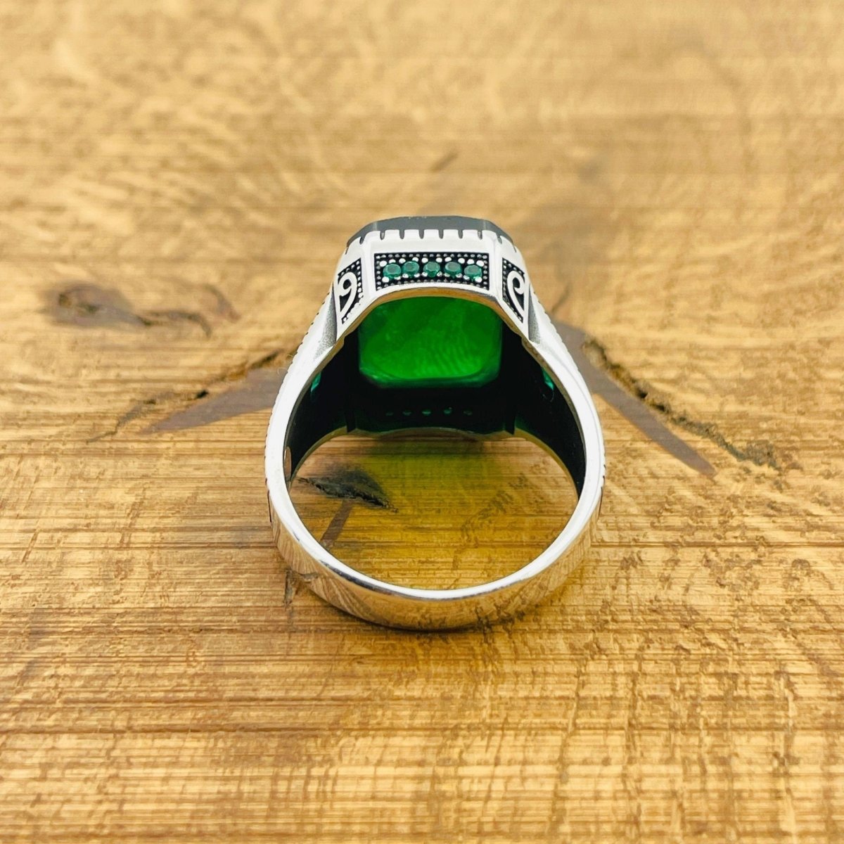 Men's Green Zircon Silver Ring - TryAladdin