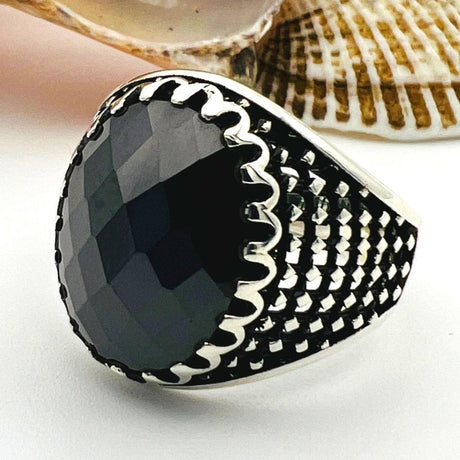 Men's Handmade Silver Onyx Ring - TryAladdin