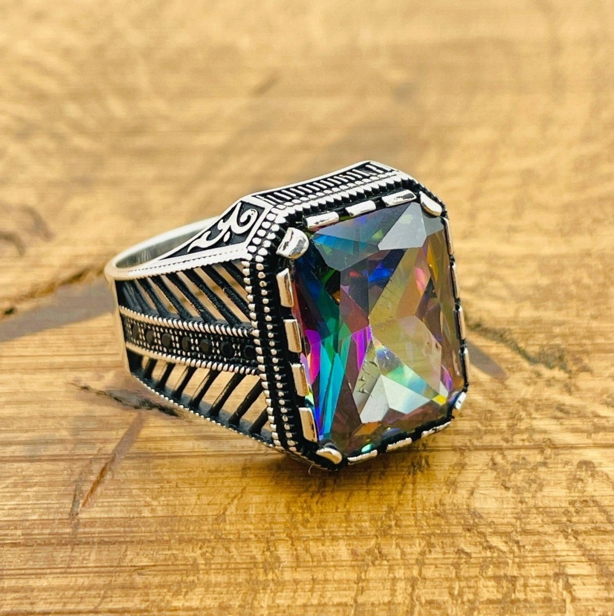 Men's Mystic Topaz Silver Ring - TryAladdin