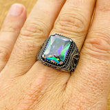 Men's Mystic Topaz Silver Ring - TryAladdin