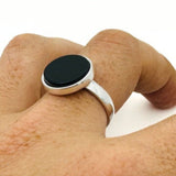 Men's Natural Black Gemstone Silver Ring - TryAladdin