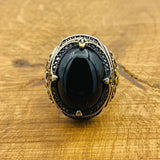 Men's Natural Black Onyx Silver Ring - TryAladdin