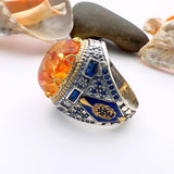 Men's Orange Amber Silver Ring - TryAladdin