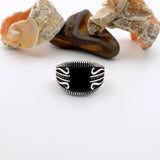 Men's Ottoman Style Black Onyx Square Silver Ring - TryAladdin