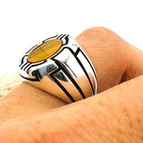 Men's Oval Tiger's Eye Silver Ring - TryAladdin