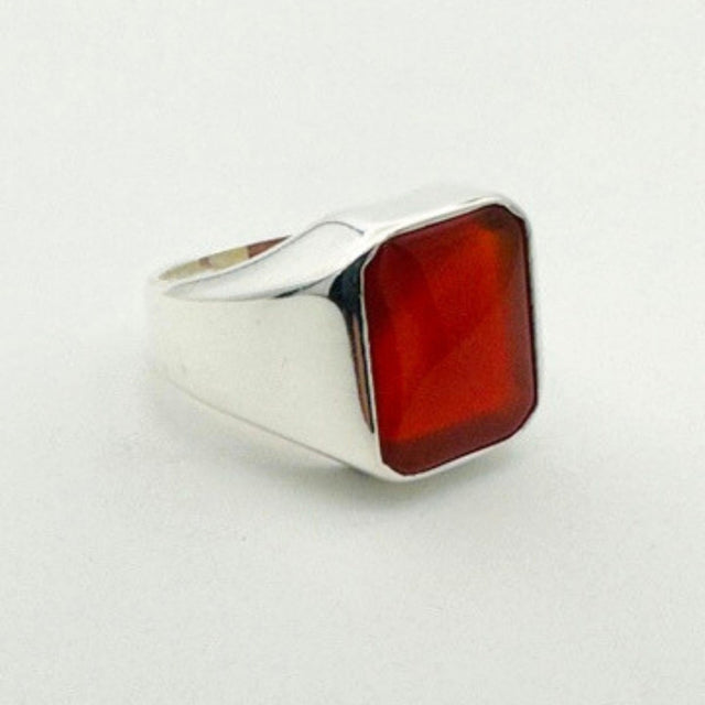 Men's Red Agate Silver Ring - TryAladdin