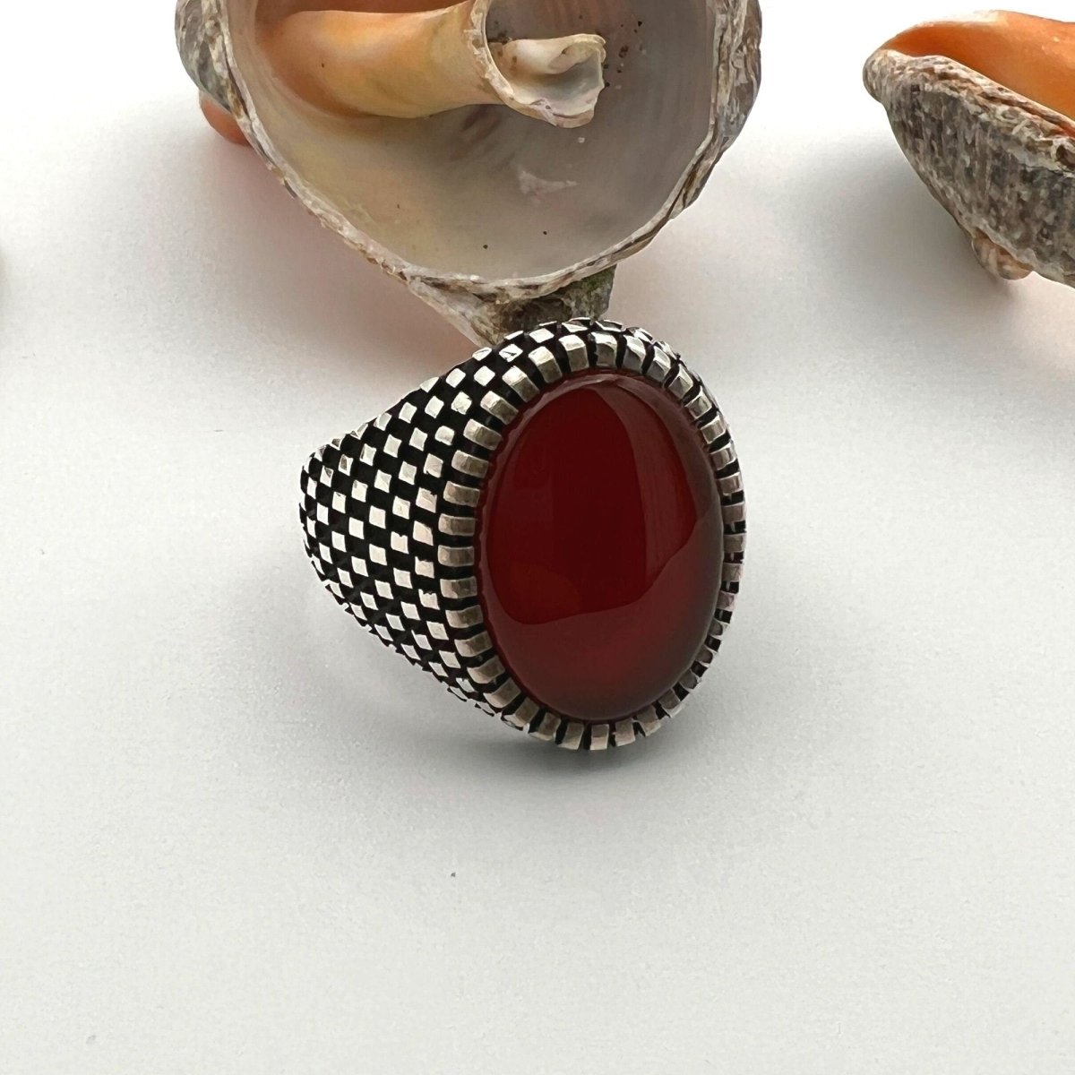 Men's Red Agate Stone Jewelry Ring - TryAladdin