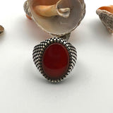 Men's Red Agate Stone Silver Ring - TryAladdin