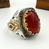 Men's Red Agate Stone Silver Ring - TryAladdin