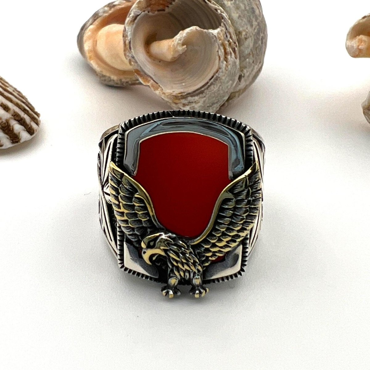 Men's Red Agate Stone Silver Ring - TryAladdin