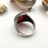 Men's Red Agate Stone Silver Ring - TryAladdin