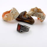 Men's Red Agate Stone Silver Ring - TryAladdin