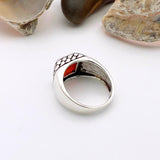 Men's Red Agate Stone Silver Ring - TryAladdin