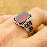 Men's Red Aqeeq Stone Ring - TryAladdin