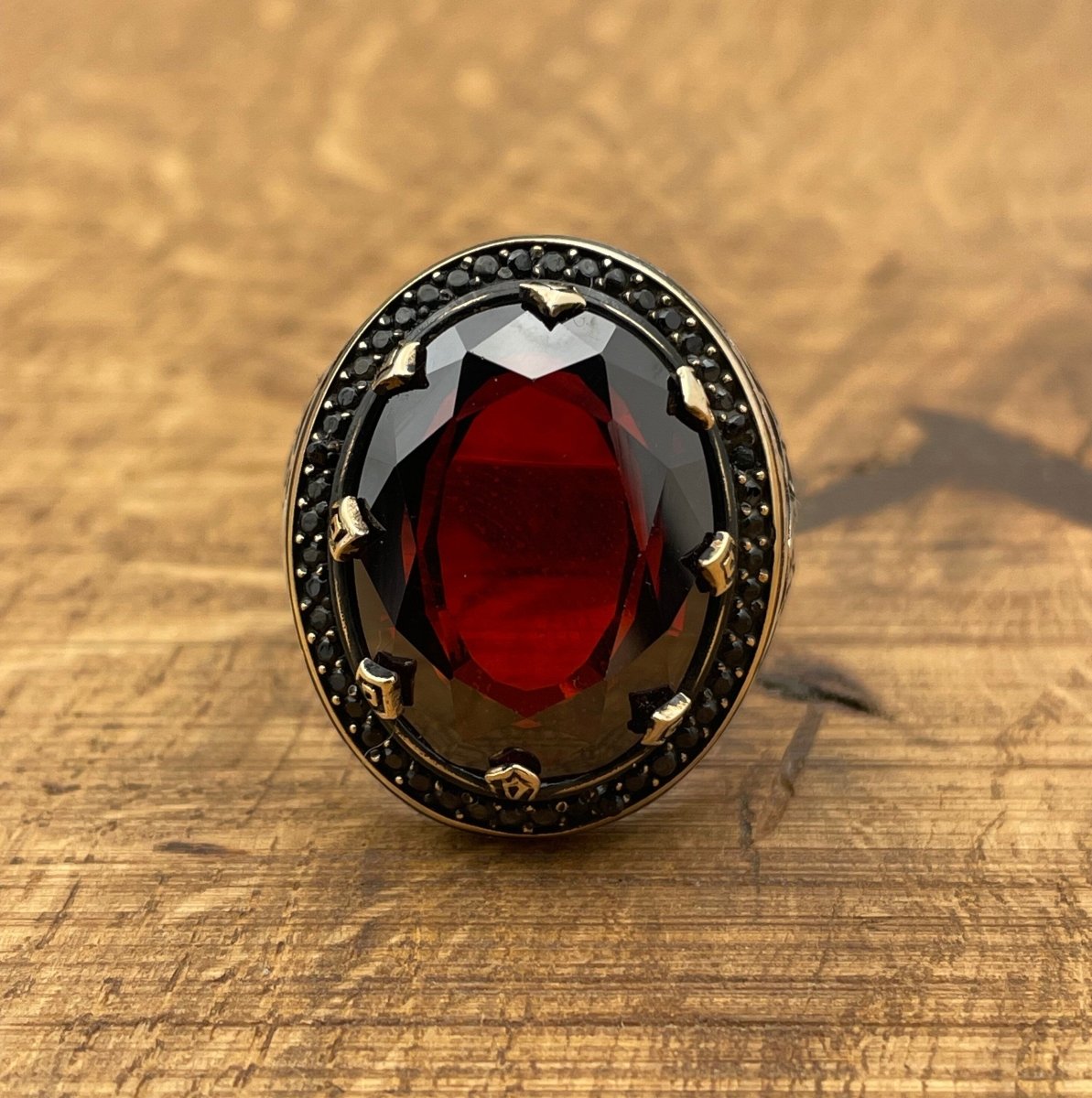 Men's Red Ruby Stone Silver Ring - TryAladdin