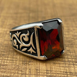 Men's Red Ruby Stone Silver Ring - TryAladdin