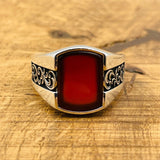 Men's Red Square Agate Ring - TryAladdin