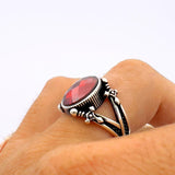 Men's Red Zircon Stone Turkish Handmade Sword Detailed Ring - TryAladdin