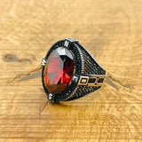 Men's Ruby Compass Silver Ring - TryAladdin