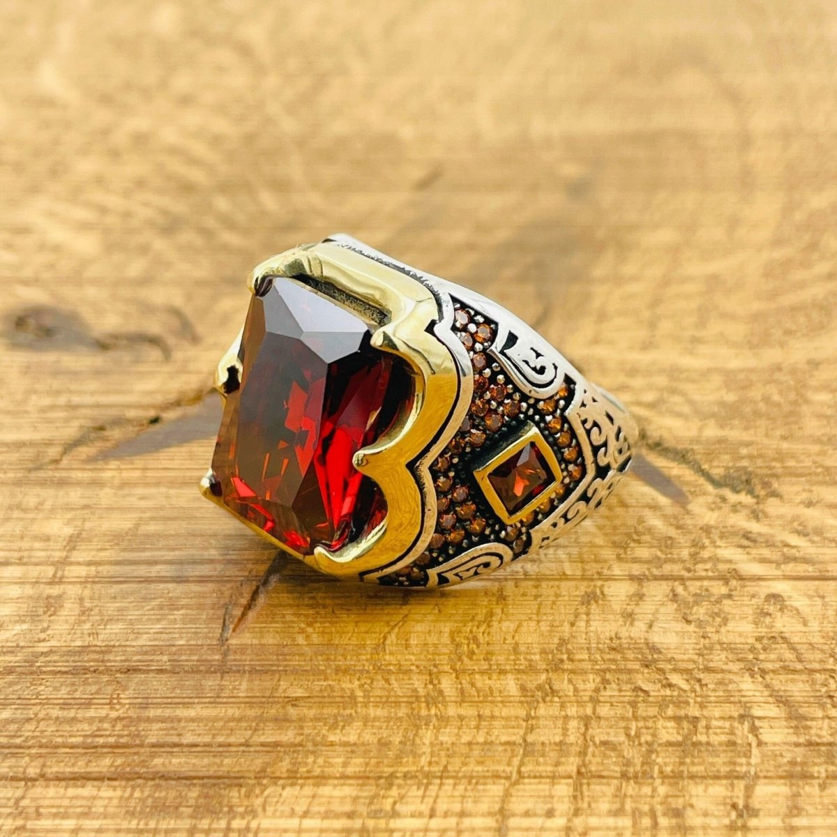 Men's Ruby Stone Silver Ring - TryAladdin