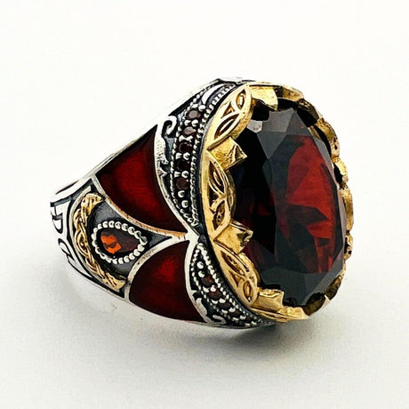 Men's Ruby Stone Silver Ring - TryAladdin