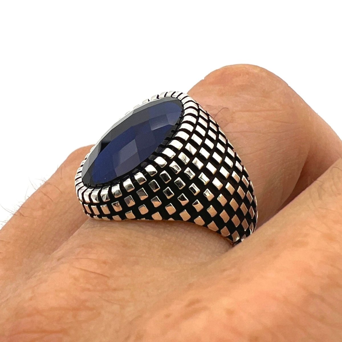 Men's Sapphire Stone Blue 925 Sterling Silver Ring - TryAladdin