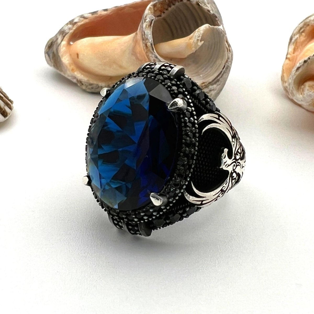 Men's Sapphire Stone Blue 925 Sterling Silver Ring - TryAladdin