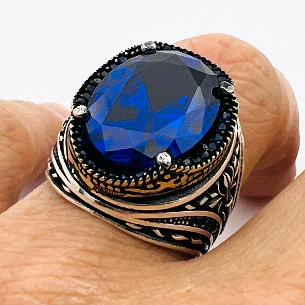 Men's Sapphire Stone Silver Ring - TryAladdin