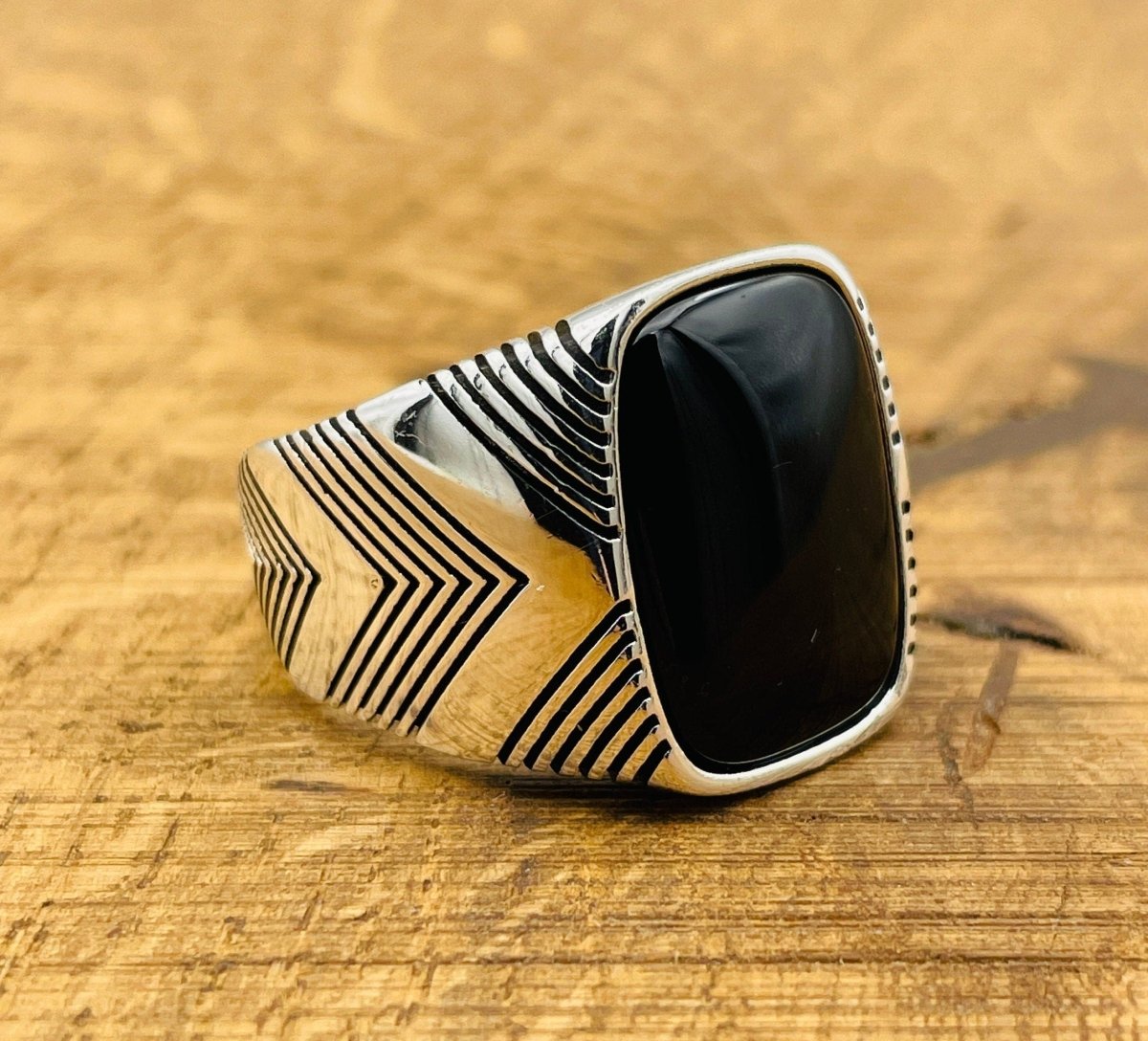 Men's Silver Ring with Black Onyx Stone - TryAladdin