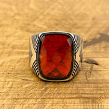 Men's Silver Ring with Red Zircon Stone - TryAladdin