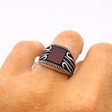 Men's Silver Ring with Square Red Agate - TryAladdin