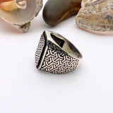 Men's Square Model with Micro Black Onyx Silver Ring - TryAladdin