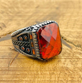 Men's Square Red Zircon Ring - TryAladdin